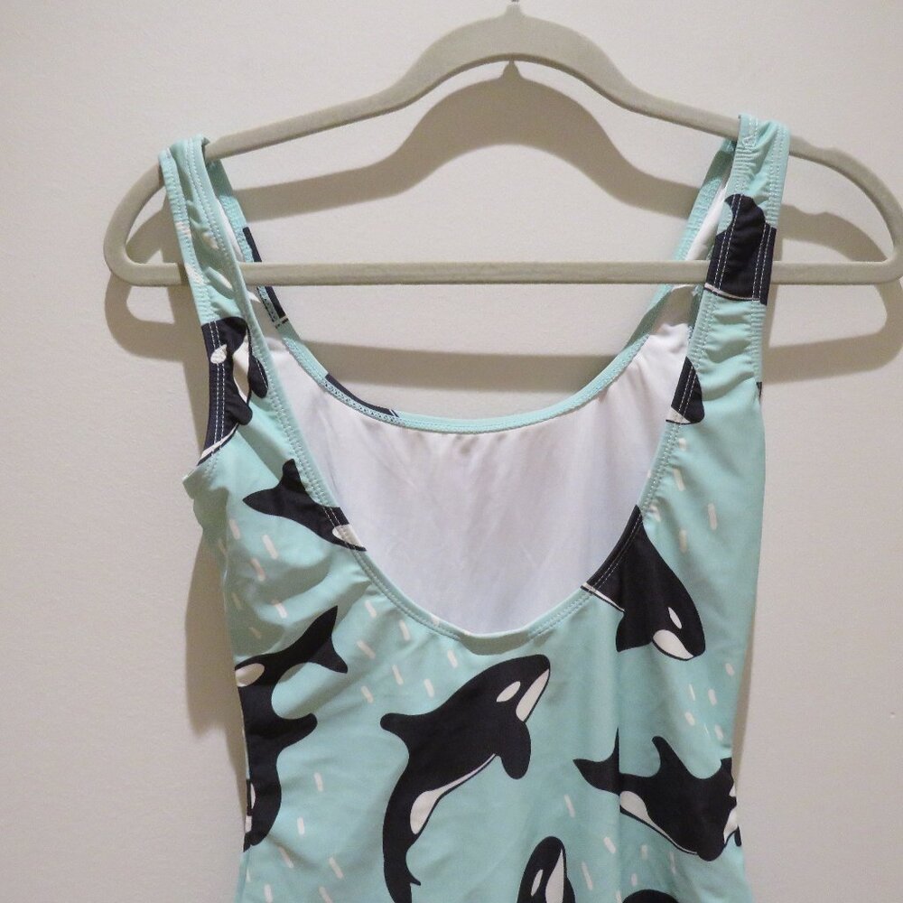 BATOKO Orca Print One Piece Swimsuit in Light Blue Whimsical Summer Stretch XS - Picture 8 of 13